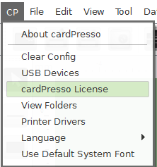 به منوی CP > cardPresso License در بالای نرمافزار بروید