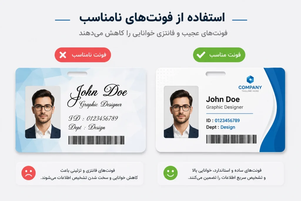 استفاده از فونت نامناسب در  طراحی کارت شناسایی